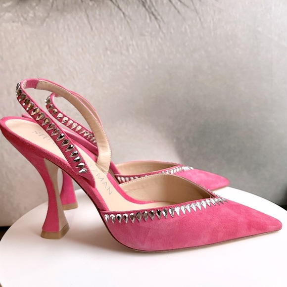 🌺 STUART WEITZMAN🌺 Gemcut Xcurve 100 Slingback Pink Pump size 9.5 - Picture 3 of 17